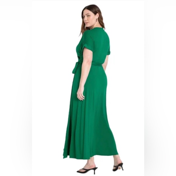 ELOQUII 🆕 Plus Size Emerald Jersey V-neck Cap Sleeve Wrap Maxi. Sz …$ Firm - Picture 3 of 6